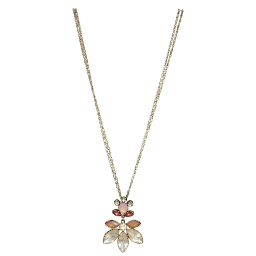 Women's Ann Taylor LOFT Rhinestone Bronze Long Double Chain Necklace Jewelry